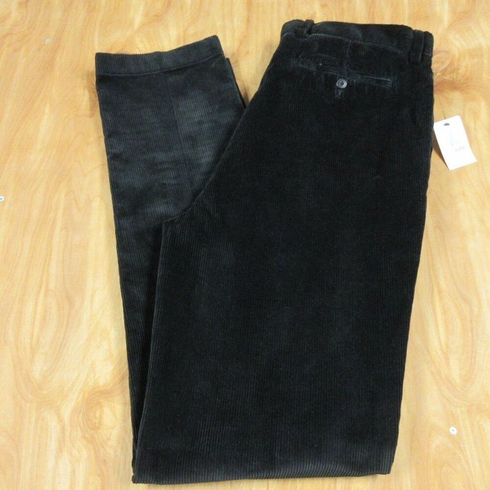 NAUTICA Classic Fit Pleated Front Corduroy Pants Mens Size‎ 40x38 TALL Black NWT